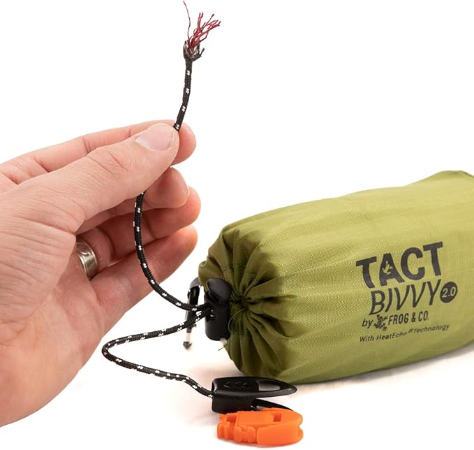 Survival Frog Tact Bivvy 2.0 Emergency Sleeping Bag with Stuff Sack Carabiner &amp Survival Whistle – Compact Lightweight Waterproof Reusable Thermal Bivy Sack Shelter Kit