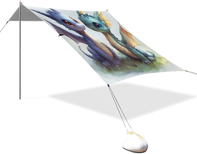 ALAZA Cute Dragons Cartoon Beach Tent Sun Shelter UPF50+ Protection Beach Shade Canopy w/ 4 Sandbags for Outdoor Camping Fishing Backyard Fun Picnic 10x9 ft