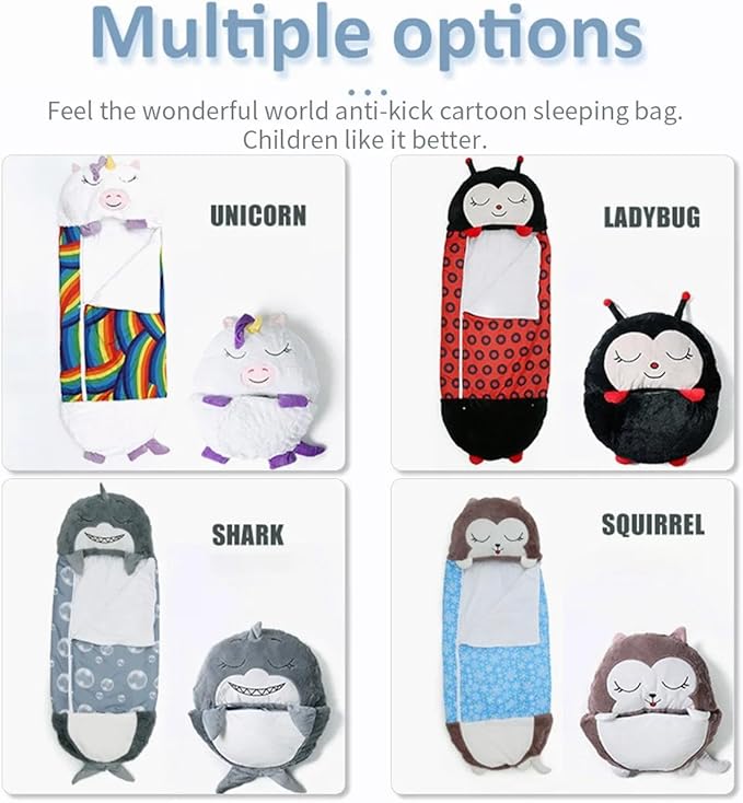 Cute Cartoon Sleeping Bag - Soft Flannel Warm Sleeping Bag for Boys Girls Portable Lightweight Camping Sleep Bag for Indoor Outdoor Travel Sleepovers Accessory Gift for Boys Girls