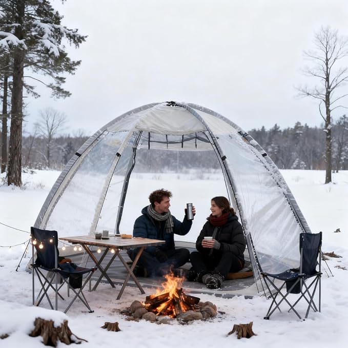 2 Person Transparent Sports Tent 360° Panoramic View Windproof Portable Outdoor Clear Bubble Tent for Winter Camping Fishing and Sports Activities