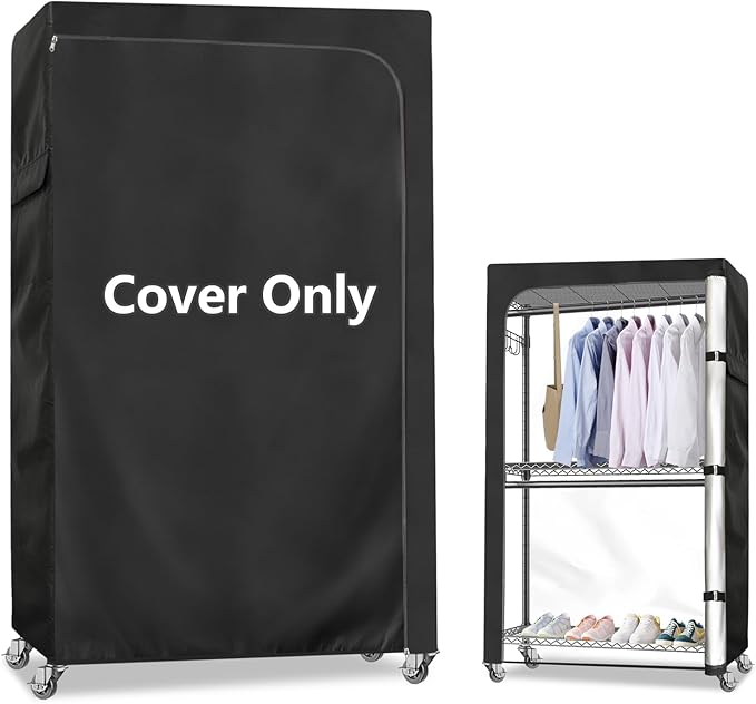 Garment Rack Cover600D Heavy Duty Waterproof Clothing Rack CoverClothes Rack Cover with Zipper for Metal Garment Rack（47.2W x 17.7D x 80.7HCover Only)