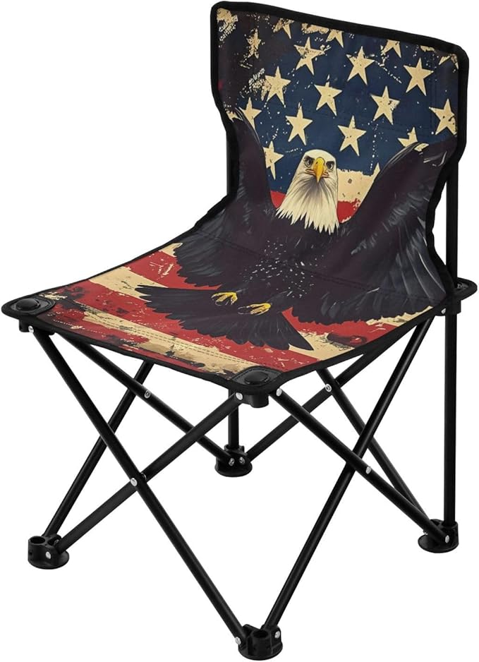 4th of July Independence Day Brown Bird Collapsible Camp Chairs for Adults Heavy Duty Lightweight Packable Chair with Carrying Bag Ice Fishing Chair with Back for Lawn Ice Fishing