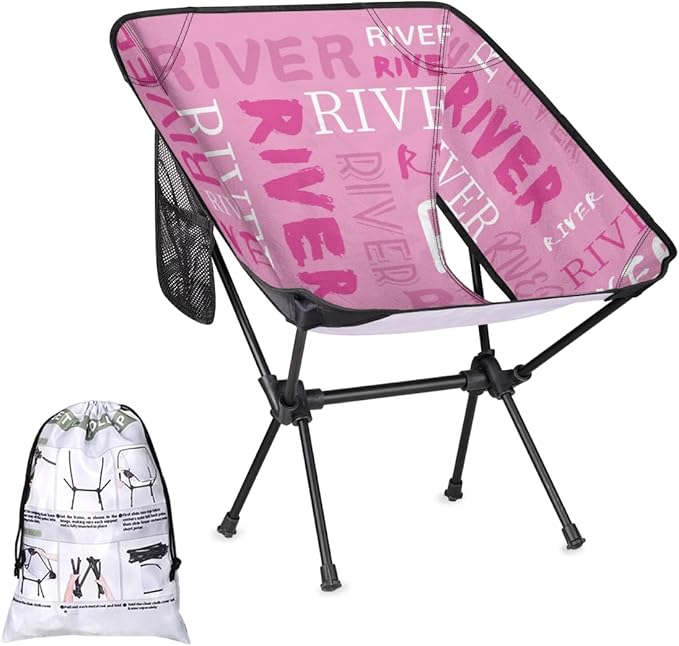 Custom Camping Chair Personalized Portable Backpacking Chair with Name Lightweight Folding Chair for Beach Hiking Pink