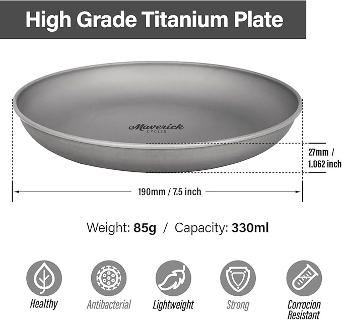 Ti Camping Plate Lightweight Plate for Hiking Backpacking Small Silver