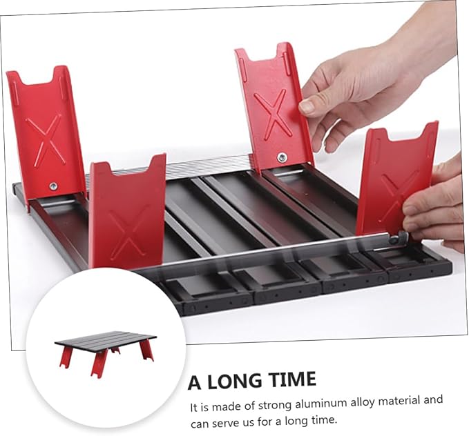 BESPORTBLE Folding Table for Camping Picnic Outdoor Use Lightweight Red Table Sturdy Legs and Easy Setup for Traveling and Kitchen Storage