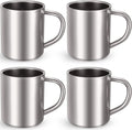 Cunhill 4 Set Small Stainless Steel Coffee Mug 7.5oz/220ml Metal Double Walled Cups Camping Mug with Handle Dishwasher Safe Tea Cups for Camping Travel Outdoors Rv Keep Drinks Hot