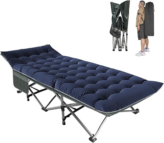 BIG RED Camping Cot Folding Camping Cots for Adults Sleeping 1200D Double Layer Oxford Portable Folding Outdoor Cots for Camping W/Soft Pad Carry Bag for Home Office Nap Beach Travel