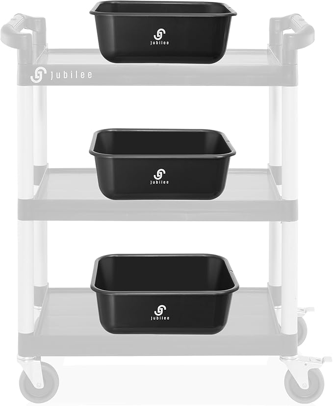 Jubilee 4-Pk Plastic Storage Bin 11L Black Bus Utility Tub – Heavy Duty Commercial Dishwashing Box for Restaurant Kitchen Organization and Storage