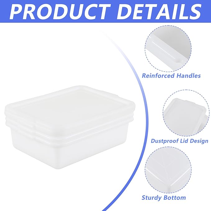 3-Pack 13 L Plastic Commercial Bus Tub with Lid Restaurant Dish Tub White