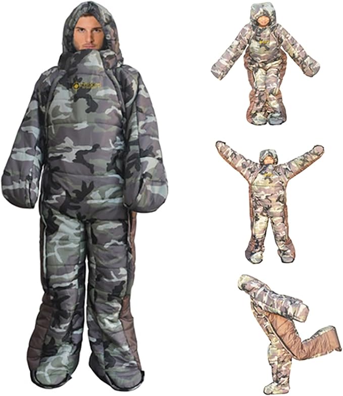 72 Large Wearable Human Sleeping Bag Zipped Foot Opening Design Free Size Ultralight Hoodie Quilted Warm Thermal Coat for Adults Winter or Outdoor 4 Season Camping