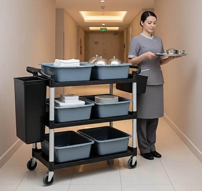 Commercial Products Standard Bus Box/Utility CartGray Large Bus Tub Plastic Heavy Duty Restaurant Wash Basin/Dish Washing Tub for Kitchen Organization/Storage (THX82)