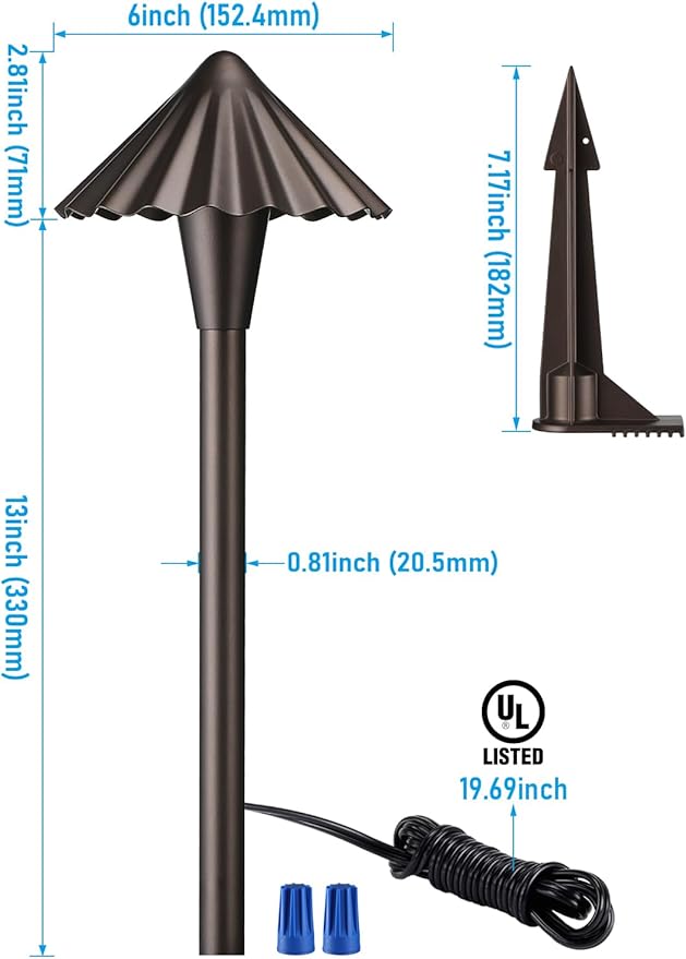 LEONLITE 3CCT Low Voltage Pathway Lights LED Landscape Path Lights 3000K/4000K/5000K Ruffles Head 12-24V AC/DC IP65 Outdoor Walkway Light Oil Rubbed Bronze Aluminum Pack of 6