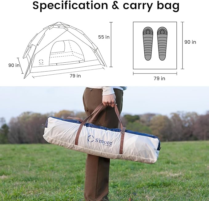 S'More 1/2 Person Beach Tent Lightweight &amp Easy Set Up Pop up Tent UFP 30+ Quick Portable Sun Shade Shelter for BeachPicnic Backyard Festival
