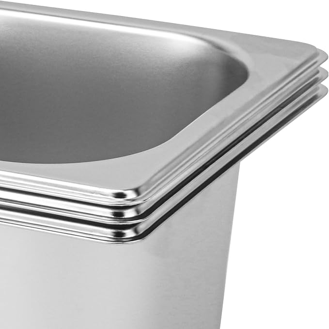 6 Pack 1/6 by 4-Inch Steam Table Pan201 Stainless Steel Anti-Jamming Steam Pan for Catering Buffet Restaurant Cake Shop Kitchen