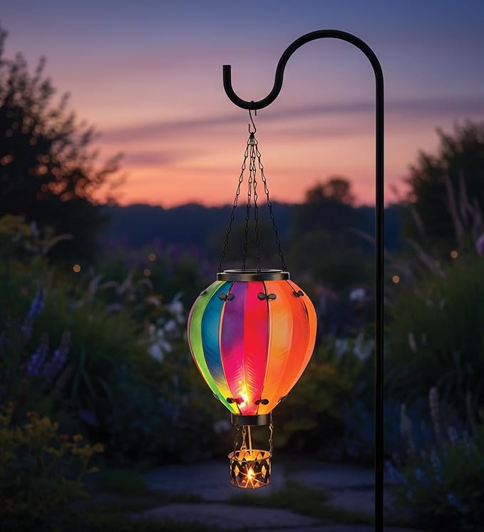 Regal Art &amp Gift 23.5 Inch Hot Air Balloon Solar Lantern – Hanging Solar-Powered LED Lights Waterproof Portable Decorative Outdoor Lamp Made of Metal &amp Glass for Garden Patios &amp Pathway