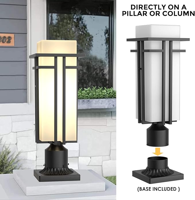 Outdoor Post Light Fixture - Aluminum Lamp Posts Outdoor Lighting Outdoor Lightpost Lantern with 3-Inch Pier Mount Base Outside Pole Lighting for Porch Garnden (17.3''H 1 pc)