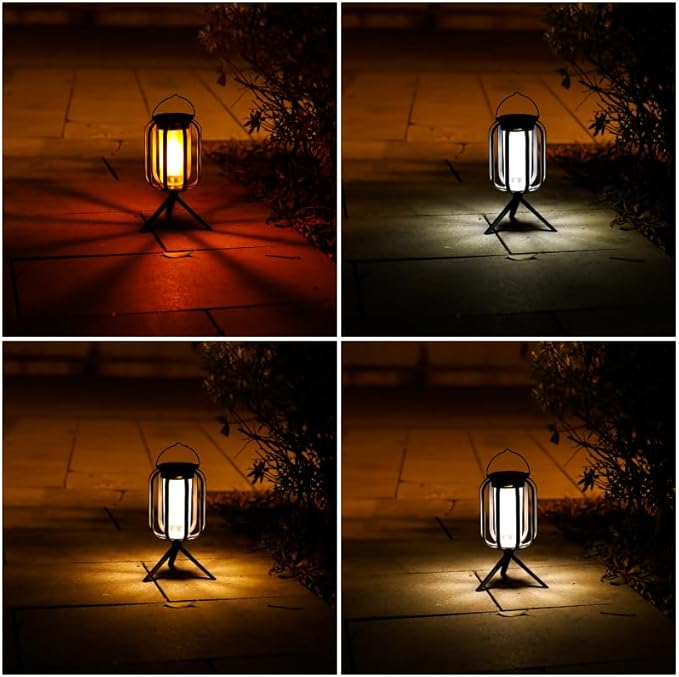 Solar Lanterns Outdoor Waterproof Garden Decor (2 Pack) Flickering Flame Hanging Solar Lights with Tripod Decoration Outside for Yard Patio Backyard Garden Ideal Gifts for Women Mom Grandma
