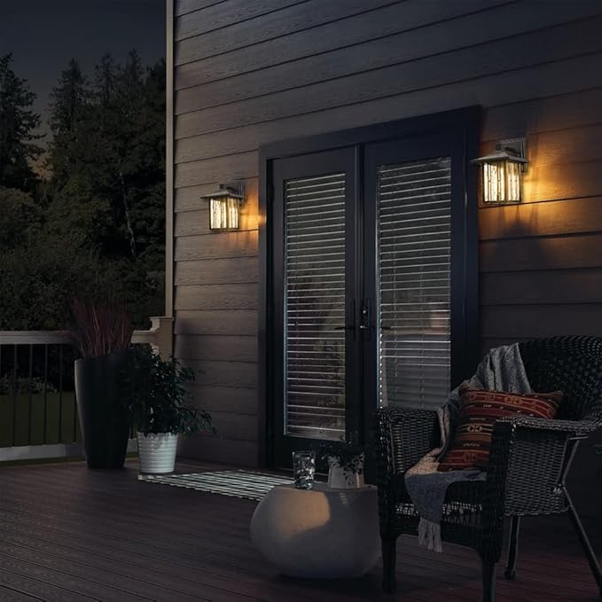Outdoor Wall Lights Exterior Front Porch Lights Wall Sconce Wall Mount Waterproof Wall Lantern with Water Ripple Glass Oil Rubbed Bronze Light Fixtures for House Garage Patio 2-Pack