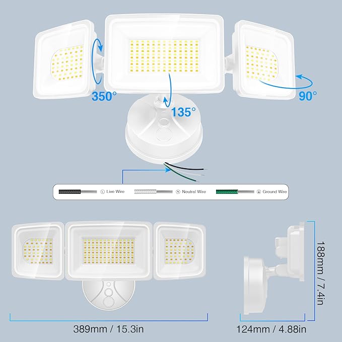 Onforu 100W Smart LED Security Flood Lights Outdoor 9000LM Brightness Adjustable WiFi Alexa Flood Light APP Control Tunable 2700K-6500K Exterior Floodlight with 3 Adjustable Heads for Yard Garage