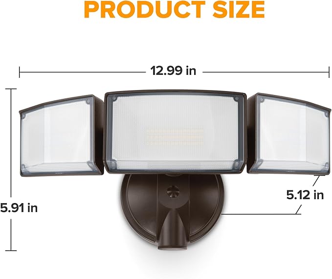 LUTEC 75W 8000 Lumen Floods Light Outdoor Switch Controlled LED Security Lights with 3 Adjustable Heads 5000K Daylight IP65 Waterproof Exterior Flood Light for Outside Garage Yard Patio-Brown