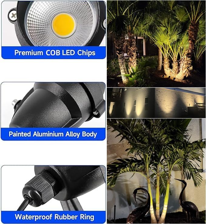 Spot Light for Yard Warm White Outdoor Spotlights Metal Case Landscape Lights IP65 Waterproof Uplights with Spiked Stand for Garden Lawn Pathway Front Porch Bushes (4 Lights)