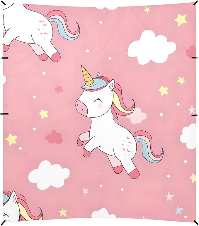 Cartoon Cute Unicorn Camping Sun Shelter Beach Tent Portable Beach Sun Shade Outdoor Canopy for Camping Trips Fishing Picnic