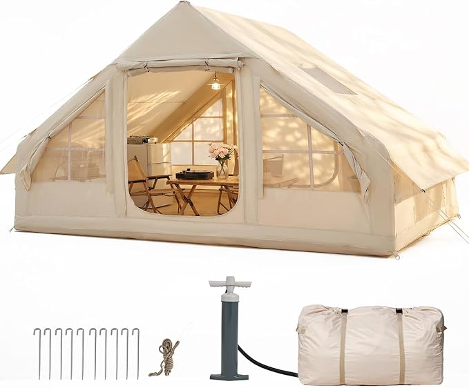 Aoxun Inflatable Camping Tent for 4-8 Person Instant Setup Family Size Tent Waterproof Windproof Outdoor Shelter with UV Protection Lightweight Portable for Camping Beach Festivals