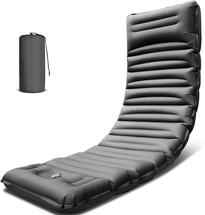 Inflatable Camping Sleeping Pad with Pillow 5 Extra-Thick Ultralight Inflatable Sleeping Mat with Built-in Pump Camping Air Mattress Compact for Backpacking Hiking Trap Traveling (Grey)