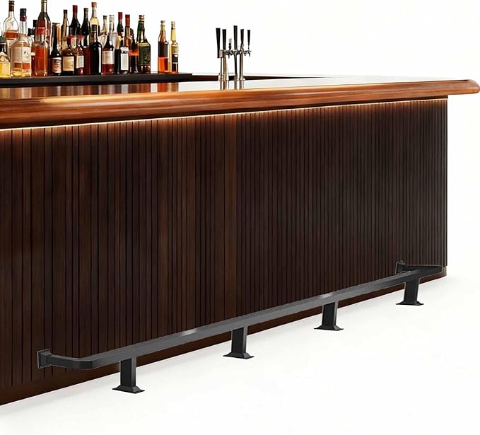 Pub Bar Foot Railing 3 4 5 6 7 ft Square Tube Footrest Rack for Under Counter Stainless Steel Pipe Foot Rest Complete Handrail Shelf Rails(Black4ft/122cm)
