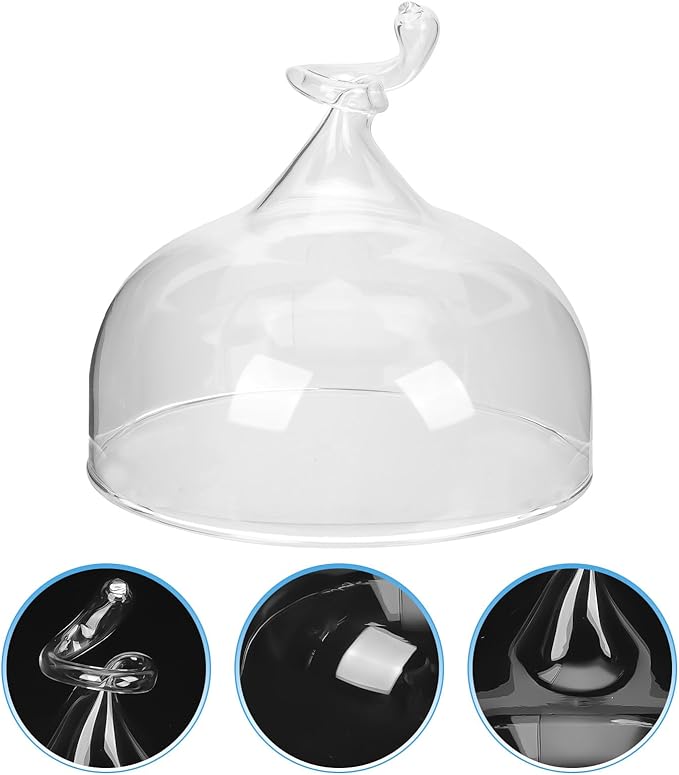 Glass Food Dome Cover for Cake and Bread 20cm High X 18.3cm Diameter Glass Protective Cake Stand Lid for Household and Restaurant Dessert Display