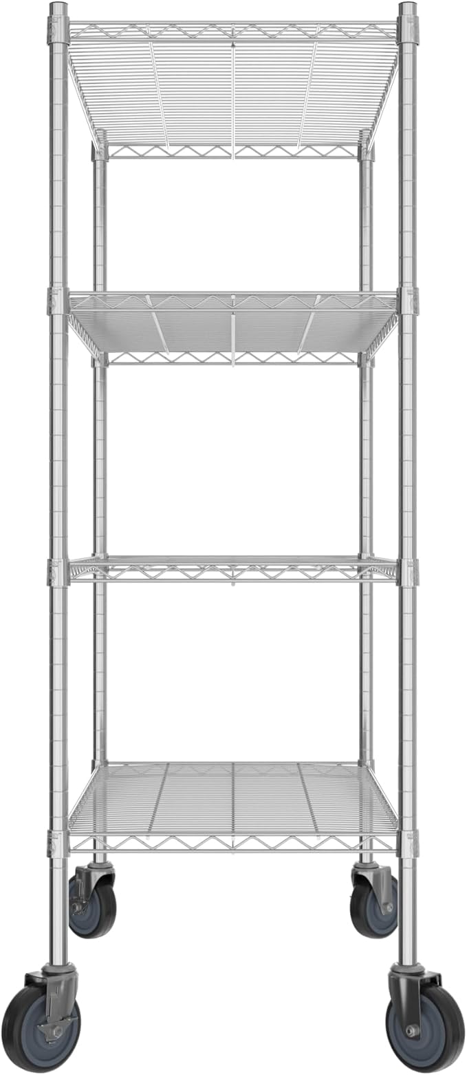 Commercial NSF Listed Chrome Mobile Wire Shelving Kit 21 x 36 x 60 with 4 Shelves Perfect for Warehouse Walk-in Refrigerator Freezer Grocery Store Restaurant Dishroom
