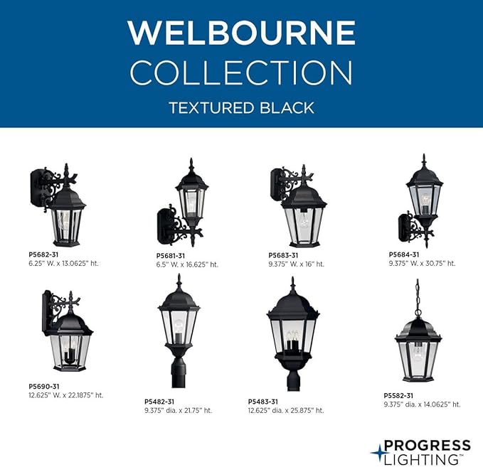 Progress Lighting Welbourne Collection 1-Light Clear Beveled Glass Traditional Outdoor Medium Wall Lantern Light Textured Black