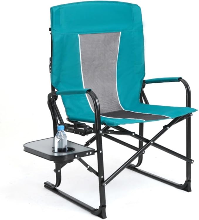 Heavy Duty Oversized Camping Director Chair with Side Table Built-in Cup Holder Folding Steel Frame for Outdoor Activities Beach Garden Tailgating Camping Lawn and Picnic (Blue)