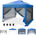 MFSTUDIO 10'x10' Pop Up Canopy Tent with Netting Portable Instant Folding Canopy Outdoor Canopy Screen Event Tent with 4 Zippered Mesh Netting for Garden Blue
