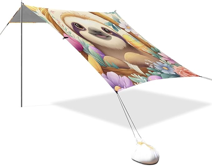 Bolaz Beach Canopy Tent Sun Shade9'×10.5' Large Family Beach Shade UPF50+- Outdoor Shade for Camping Trips FishingSloth Basket Flower