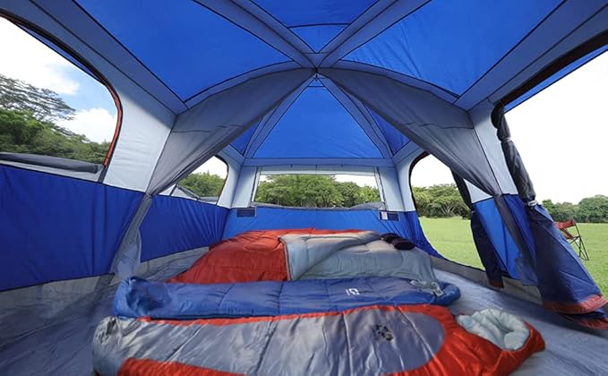 CAMPROS CP 12 Person Cabin Tent 2 Room Extra Large Straight Wall Camping Tents Waterproof Windproof with Top Rainfly 6 Large Mesh Windows Double Layer Easy Set Up Family Tent