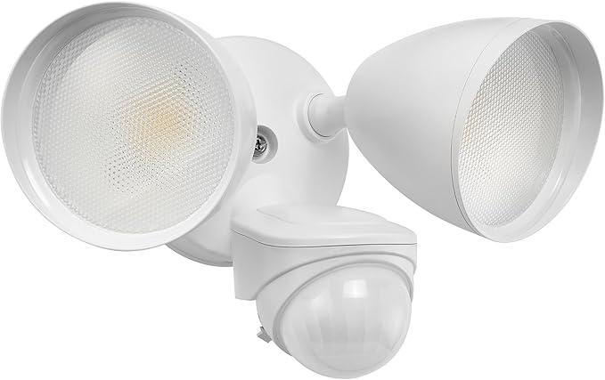 Maxxima 2 Head Outdoor LED Security Light - 24W 2000 Lumens Featuring Motion Sensor and Dusk to Dawn Photocell Sensor 5 CCT 2700K/3000K/4000K/5000K/6500K Home and Yard Lighting Fixture - White