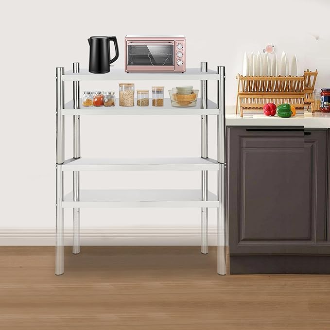 Stainless Steel Shelving 2 Tier Utility Bakers Racks Adjustable Shelf Storage Heavy Duty Shelving for Kitchen Commercial Office Garage Storage Laundry Room Organization (2-Tier 12*30in)