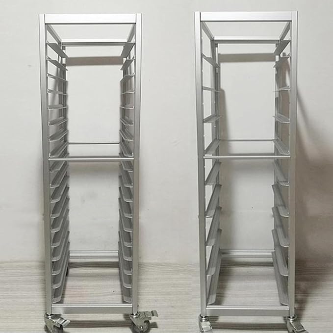 Quick Rack for Baking PansHeavy-Duty Aluminum Baking Pan Rack with Durable Casters - 18-Layer Commercial Baking Rack for Bakeries Restaurants &amp Food Service (179x63x46cm)