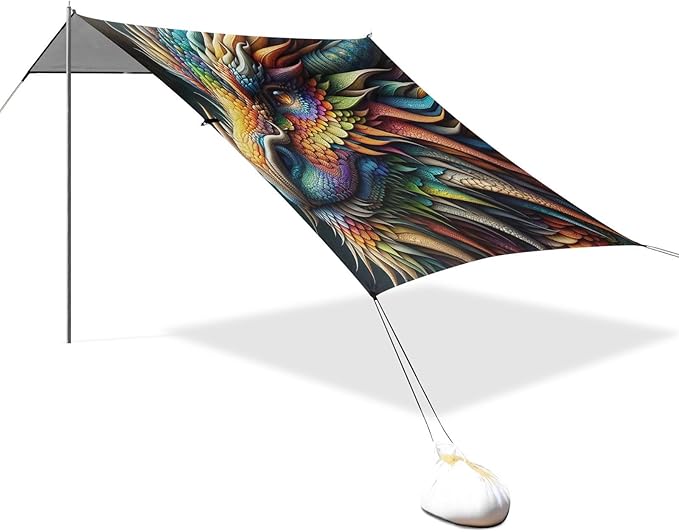 ALAZA Rainbow Dragon Portrait Beach Tent Sun Shelter UPF50+ Protection Beach Shade Canopy w/ 4 Sandbags for Outdoor Camping Fishing Backyard Fun Picnic 10x9 ft