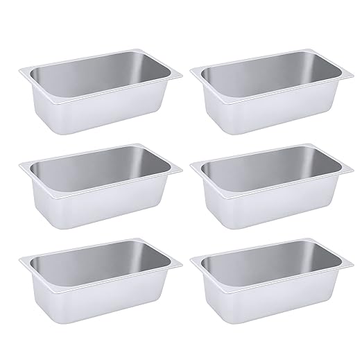 LOYALHEARTDY Steam Table Pan 6 Pack Pans 1/3 Size 4 Deep Commercial Hotel Pan 201 Stainless Steel Catering Food Pan Restaurant Supplies for Party Buffet and Event Catering