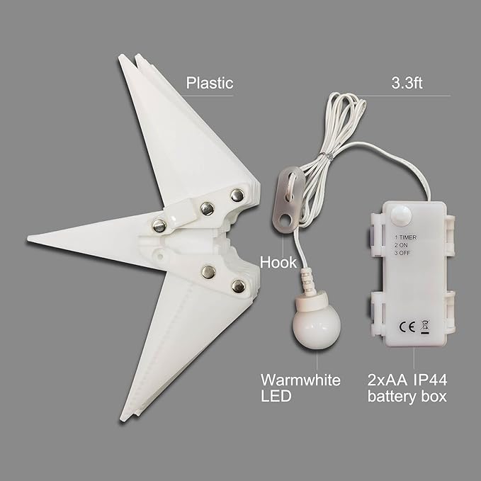 Leejec 9.4 Moravian Star Outdoor Light with Remote Control Christmas Decorations Indoor Hanging Warm White LED Light Battery Operated with Timer Function 4-Pack Tree Ceiling Balcony Décor