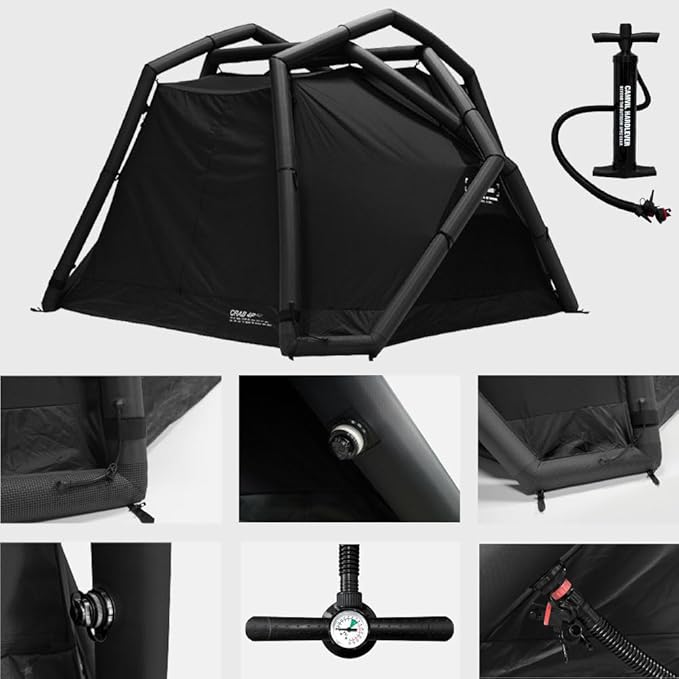 2025 Upgraded Crab 4P Canvas Inflatable Camping Tent with Rainfly Pump Groundsheet TPU Door Easy Setup Blow Up Air Tent for Camping Air Tent with Mesh Skylight Windows&ampDoors