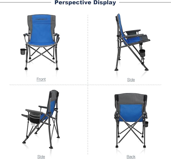 Camping Chair Folding Portable Lawn Chair Comfortable Hard Arm Sturdy for Family Camp Outdoor Sports Beach Travel Blue Supports 300 lbs