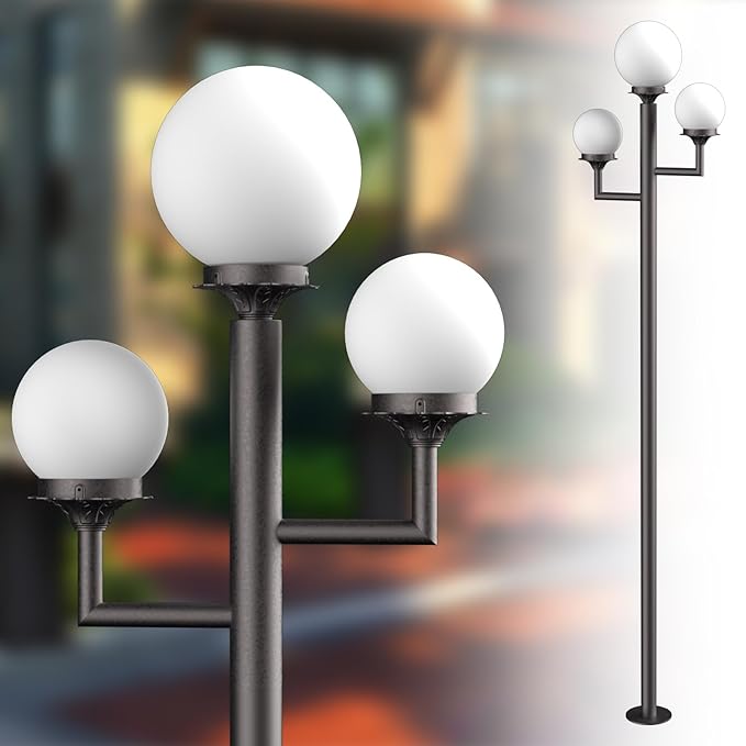 79'' Outdoor Post Lights Waterproof Triple Head Street Light Pole Lamp for Outside with 3Pcs 10W LED Bulbs IP65 Outdoor Lamp Post Light for Garden/Yard-Brown