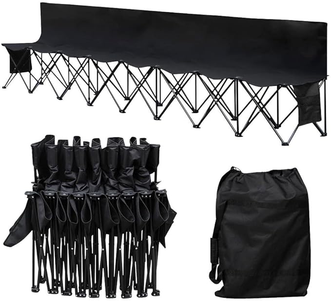 Yaheetech Portable &amp Folding 8 Seats Sports Bench Outdoor Sits Team Sideline Soccer Bench Waterproof w/Side Bag - Black