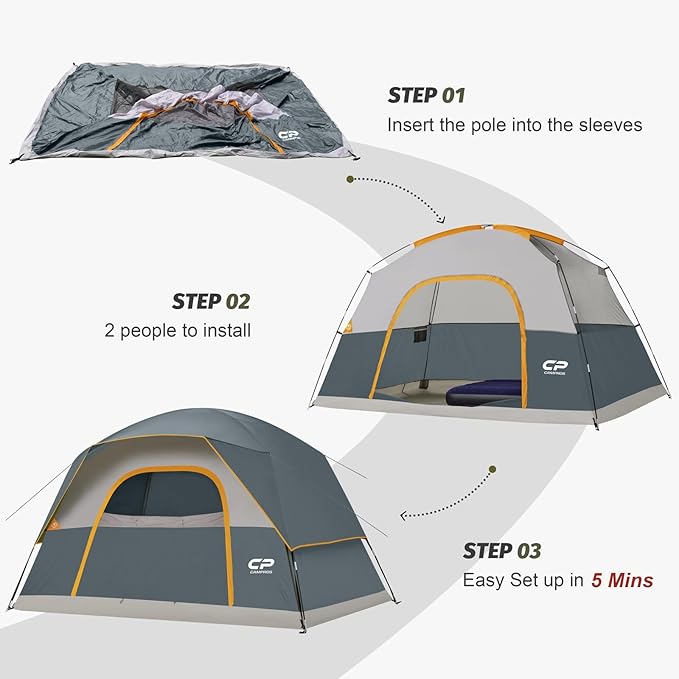 Tents for Camping 6 Person Tent Waterproof Windproof Double Layer Family Camping Tent Easy Setup Dome Tent with Large Mesh Windows &amp Wider Door for Outdoor Camping &amp Hiking