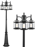 Aluminum Outdoor Lamp Post Birdcage Hardwired Street Light Post for Outside 3-Head Pole Light Modern Lamp Post Outdoor Lighting with Clear Glass Panels for Garden Patio Backyard Walkway Driveway
