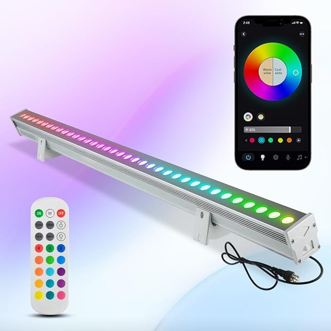 Wrasse RGB Wall Washer Lights Color Change Outdoor Sign Lighting Waterproof Plug in 38.9 Inches RGBW Outside Wall Wash Linear Light bar for Commercial Advertising Boards Lighting