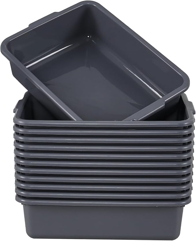 15 L Plastic Commercial Bus Box 12-Pack Dish Tubs for Restaurant &amp Home Gray